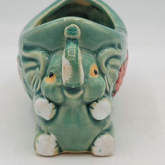 Green Elephant Feng Shui Prosperity Planter Celadon Glazed Vintage Ceramic - Picture 10 of 16